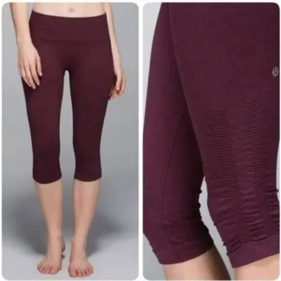 LULULEMON In The Flow Crop II Legging 6 Heathered Bordeaux Drama Gym EUC B13 - Picture 1 of 5